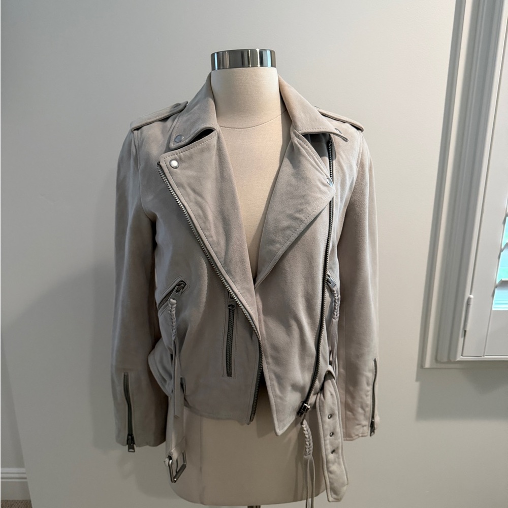 All Saints Light Gray Leather Moto Jacket